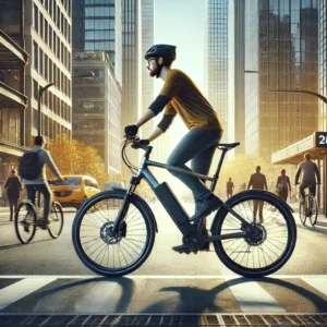 2025 Giant Explore E+ 1 Pro electric commuter bike on a bustling city street