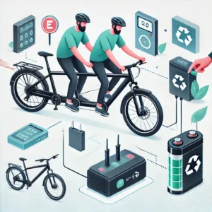 A step-by-step visual guide on how to charge and maintain the battery of a tandem e-bike for optimal performance and longevity.