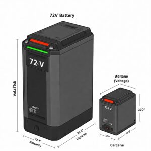 "Illustration comparing the size and weight of a 72V e-bike battery to a smaller battery pack, highlighting its higher capacity and potential bulk." 72v battery for ebike