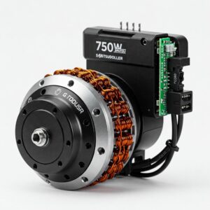 "Close-up of a powerful 750W e-bike motor and controller, showcasing its high-performance components." 750 watt ebike