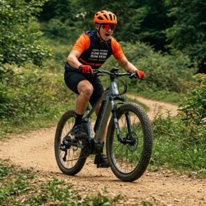 Enjoying off-road trails on a capable 750w electric bike.