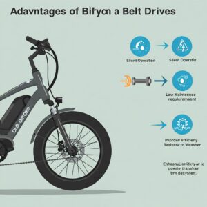 Graphic highlighting the various advantages of using a belt drive on an electric bike.