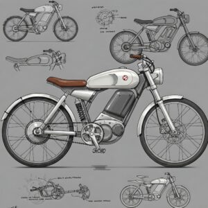 Artistic sketch illustration of a cafe racer ebike, highlighting the design process and vintage motorcycle inspiration.