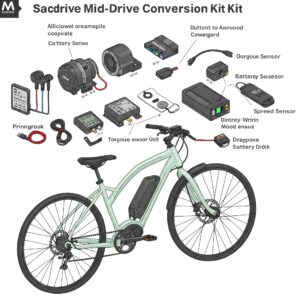 "Illustration showcasing the compact design and key parts of a Mid Drive Ebike Kit motor unit."