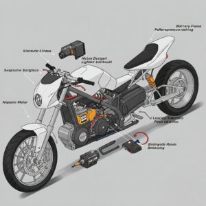 Technical diagram illustrating the components of a dragster ebike.