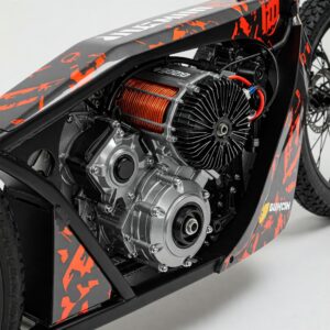 Close-up of the high-performance motor in a dragster ebike.