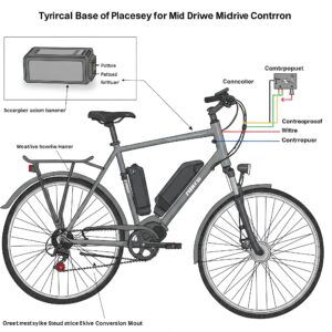  "Illustration showing a typical battery mounting location and its connection to a Mid Drive Ebike Kit."