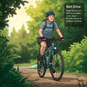 Illustration emphasizing the quiet and smooth riding experience offered by an ebike belt drive.