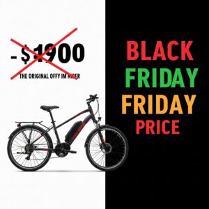 Illustration showing a significant price reduction on an ebike for Black Friday. ebike black friday
