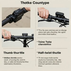 Comparison of various ebike throttle types, including thumb throttle, twist-grip throttle, and half-twist throttle options. ebike throttle