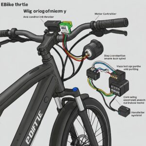 Illustration showing the wiring and connection of an ebike throttle to the electric bike's handlebar and control system. ebike throttle