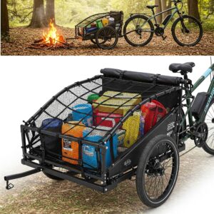 "An ebike trailer equipped with a cargo net, providing additional storage space for various items."
