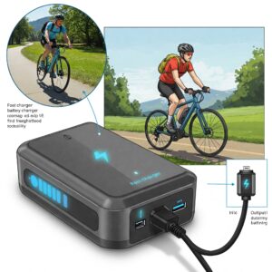 Illustration showcasing a fast ebike battery chargers and its ability to quickly replenish battery power.