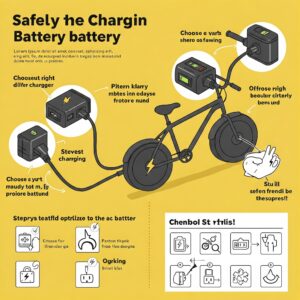 Infographic showing the steps involved in safely charging an ebike battery using an ebike battery charger.