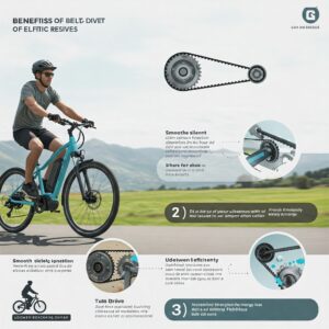 Step-by-step illustration of how to install or replace an ebike belt on an electric bicycle.