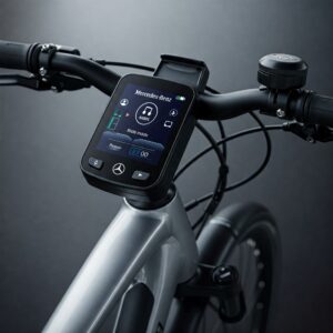 "Close-up of the user-friendly digital display and intuitive controls on a mercedes benz electric bicycle."
