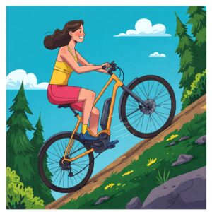  "Illustration depicting an ebike with a Mid Drive Ebike Kit easily tackling an uphill climb."