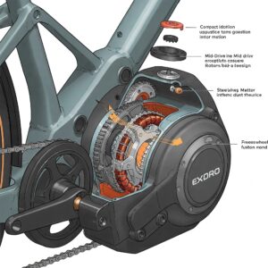 "Close-up view of a Mid Drive Ebike Kit being installed on a bicycle frame, highlighting the motor and components."