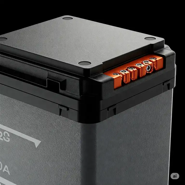 Close-up of a 48v lithium ion battery ebike component powering electric bicycles.