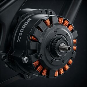 Close-up of a high-performance 1500w ebike motor showcasing its power.