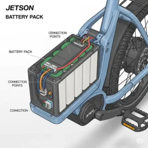 An illustration of a **Jetson e-bike** battery pack, showcasing its design and connection points, a crucial part for electric bike power.

