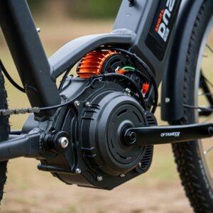 Detailed view of the powerful electric motor on a 20 inch e bike.