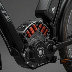 Detail of the powerful electric motor on a 24 inch e bike.