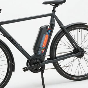 Integrated battery pack on a 24 inch e bike, showing its placement.