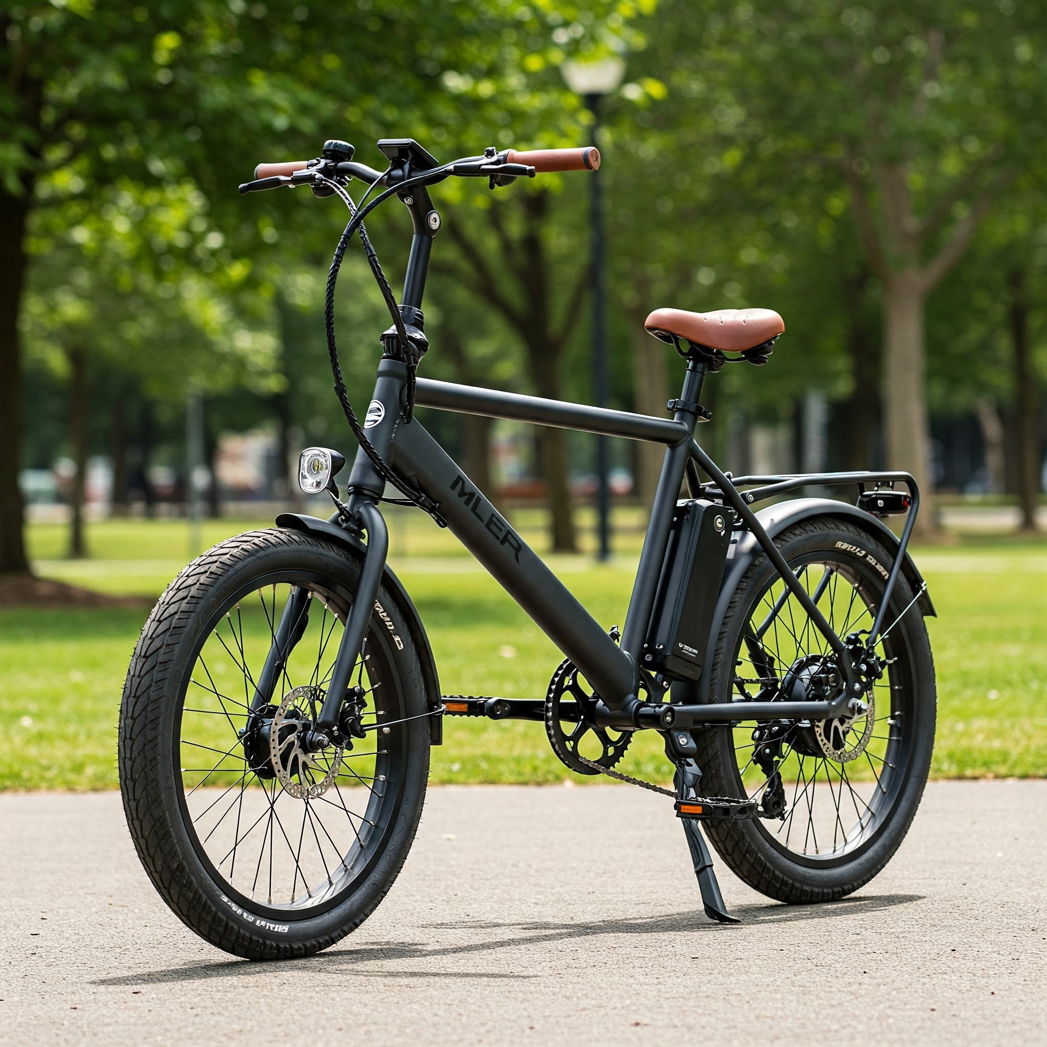 A sleek 24 inch e bike parked outdoors, highlighting its compact design and features.