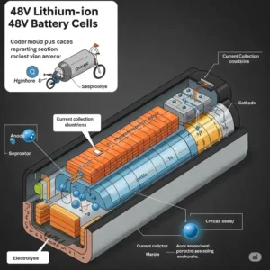 Diagram illustrating the internal components of a lithium ion battery ebike cell used in forty8v ebikes.