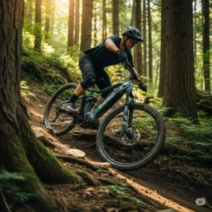 Rambo e-bike navigating a challenging forest trail, highlighting its off-road capabilities.