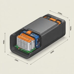 Dimensions of a compact and powerful 48v 30ah e-bike battery pack.