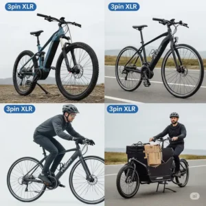 "Examples of different electric bikes that are compatible with a 3 pin xlr e bike charger."