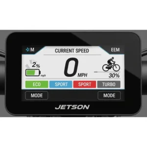 Clear illustration of a **Jetson e-bike** display panel, showing its interface for speed, battery, and mode settings, an important user-facing part.