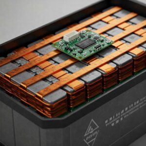 Internal view showcasing the cells within a 52v ebike battery pack.