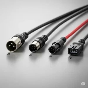 "Visual comparison of a 3 pin xlr e bike charger connector alongside other types."