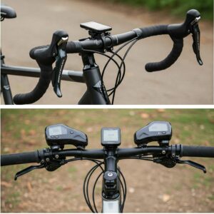 "Visual comparison highlighting the differences between standard bicycle handlebars and ebike handlebars."