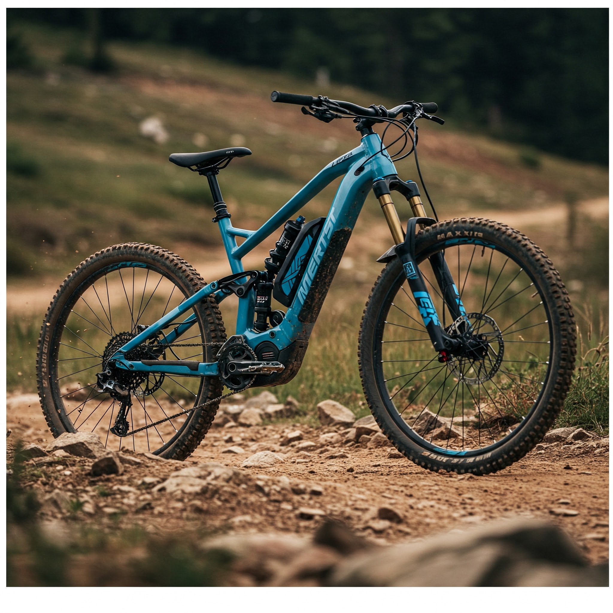 e bike suspension: A high-performance full suspension electric mountain bike, highlighting its advanced shock absorption system for challenging trails.