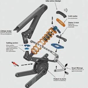 e bike suspension: Detailed illustration of the linkage system in a full suspension e-bike, explaining its mechanics and impact on performance.