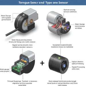 "Visual comparison of different torque sensor ebike types used in electric bicycles, including strain gauge and optical sensors."