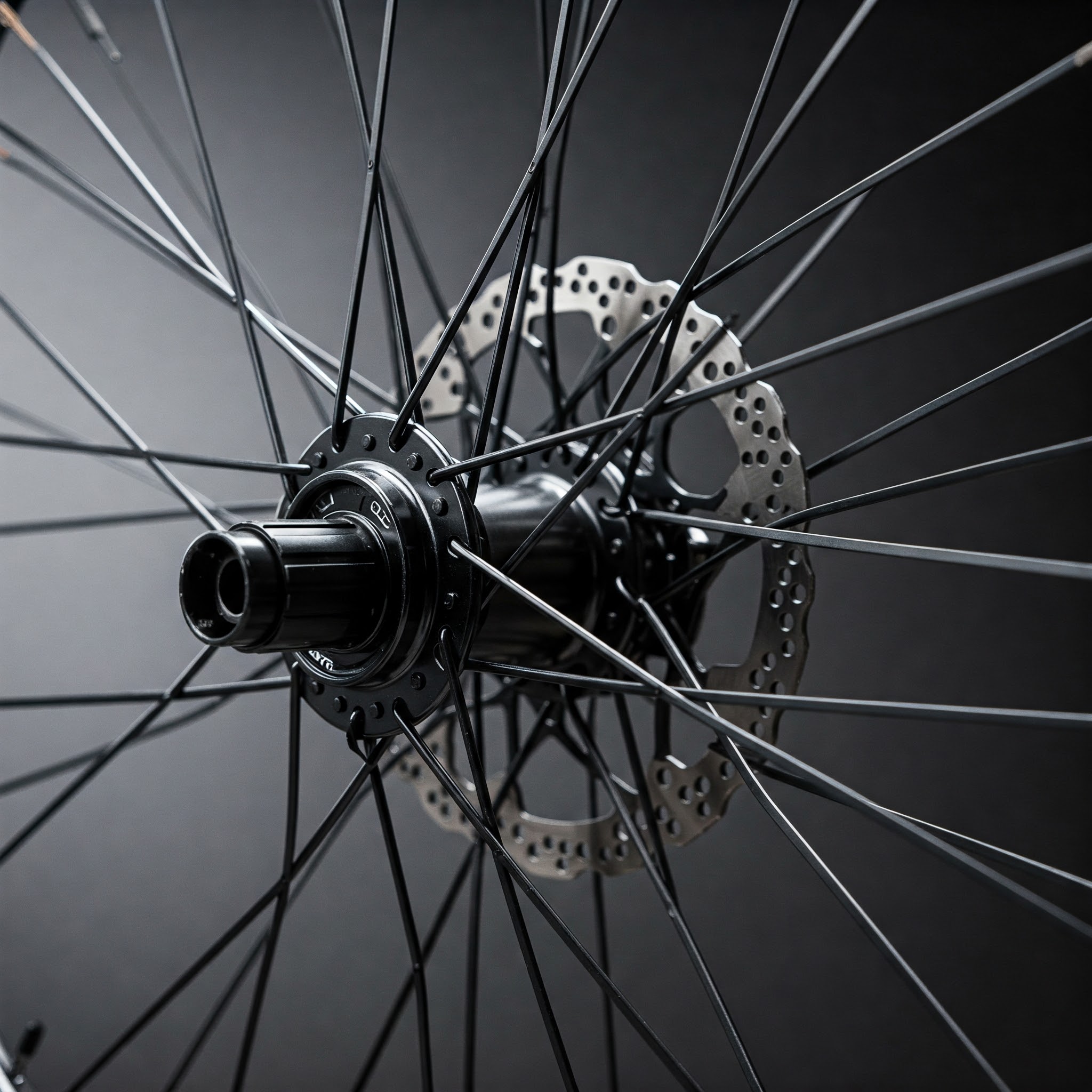 Close-up of a high-performance ebike wheel, highlighting its spokes and hub.