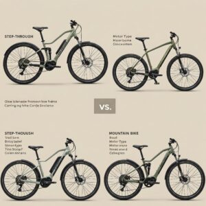A visual comparison of various electric bike frame styles catering to different riding preferences, including step-through and mountain bike frames.