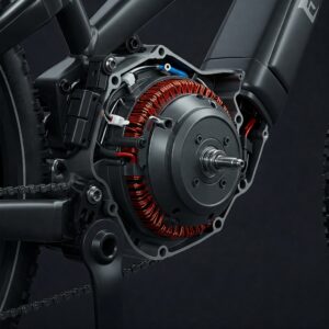 Close-up highlighting a key feature of an electric bike motor.