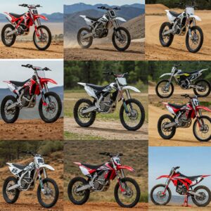 "Various models and designs of electric dirt bikes for adults."