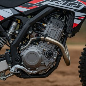 "Detailed view of the electric motor powering an electric dirt bike for adults."