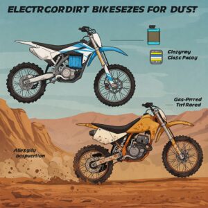 "Illustration comparing an electric dirt bike for adults with a traditional gas-powered model."