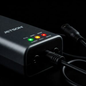 The indicator light on a jetson ebike charger, signaling the charging status of the electric bicycle.