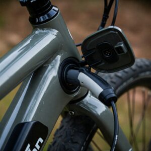Detail of the charging port on a Jetson electric bicycle, highlighting the connection point for the jetson ebike charger.