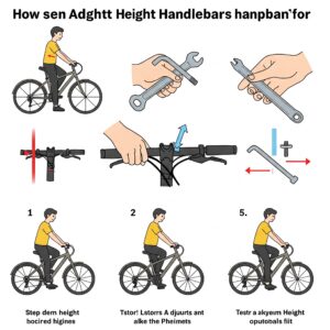 "Step-by-step illustration demonstrating how to adjust the height of ebike handlebars for optimal fit."