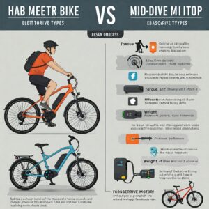 Comparison of different electric bike motor types: hub motor and mid-drive motor.